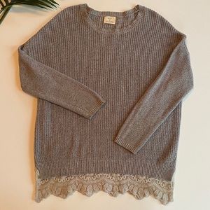 Pins and Needles Oversized Knit Sweater Lace Trim